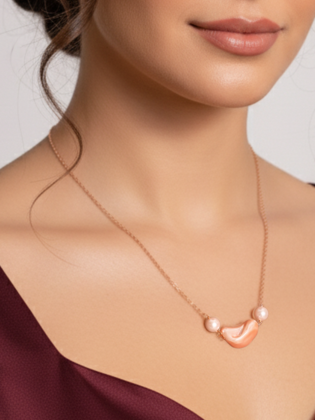 Model Wearing Mariah Pendant Necklace Adjustable Length 18k Rose Gold Plated 925 Sterling Silver Metal Stone One Size 8.4gms