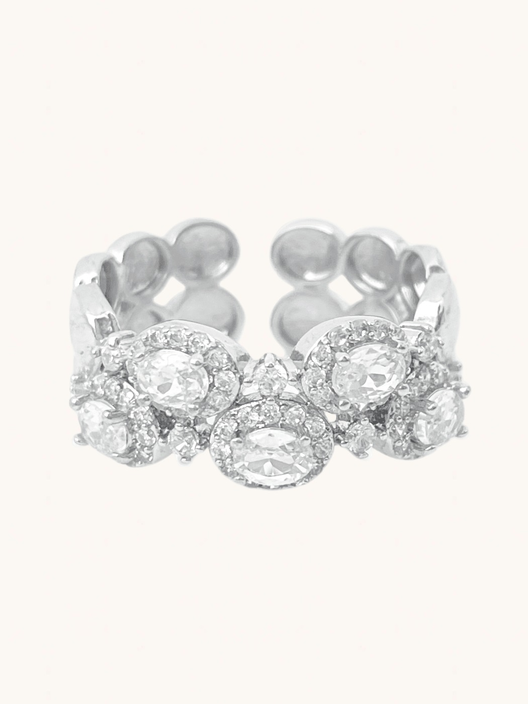 Front View of Orina Open Ring In Rhodium Plated Metal