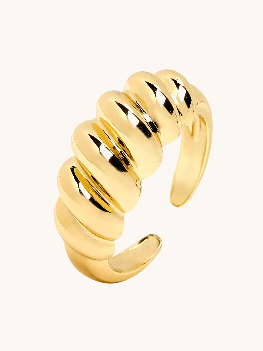 Closeup of Elli Open Ring in 18k Gold-Plated Metal Open-Adjustable-Resizable Gold Plated Steel | Hypoallergenic Tarnish Resistant Sweat Water Eco - Friendly One Size 4.2gms