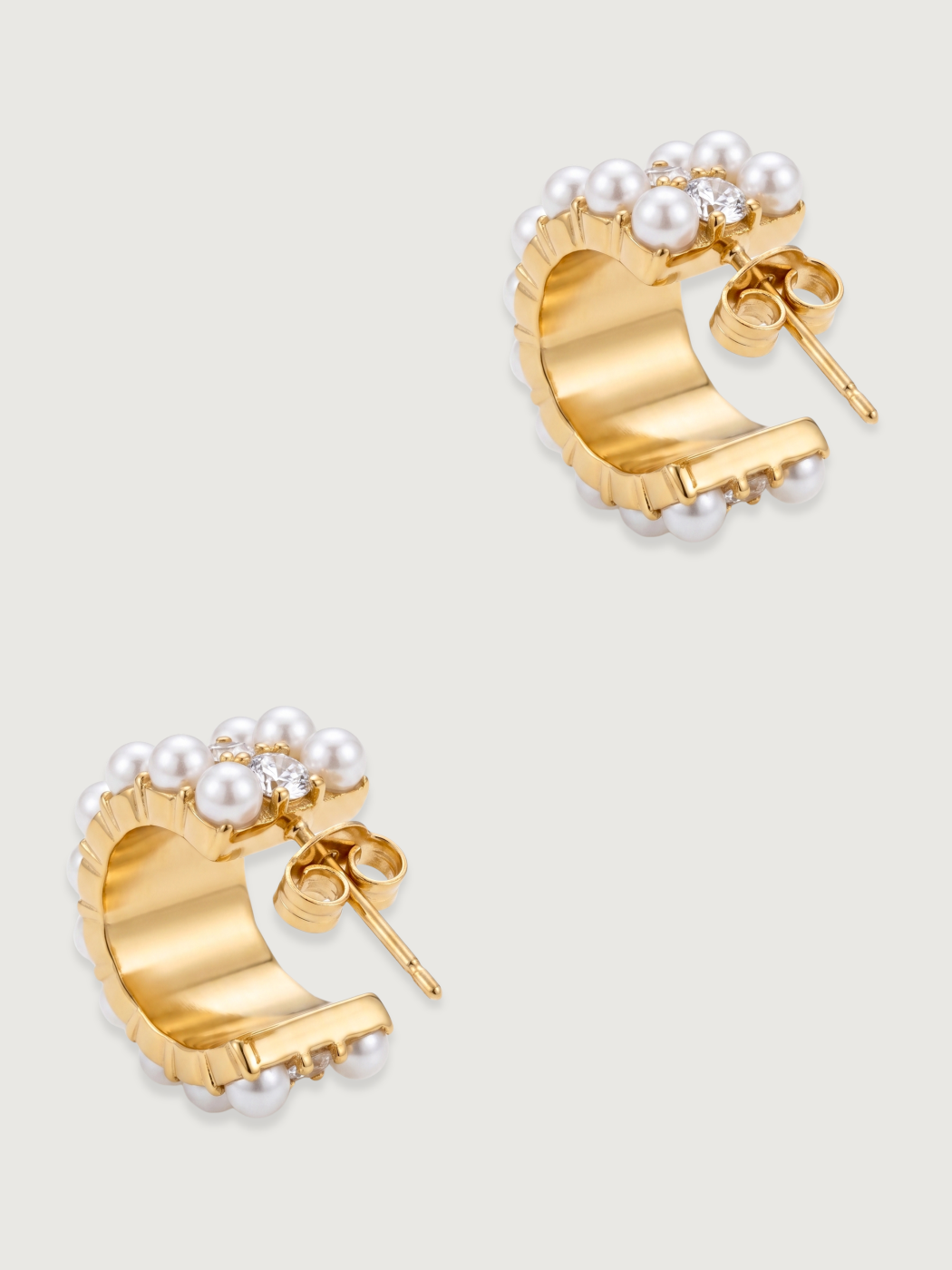 Rear View of Marbella Pearl Hoop Earrings Jewelry for Pierced Ears 18k Gold Plated Steel | Hypoallergenic Tarnish Resistant Sweat Water One Size 10.8gms Mix Metal
