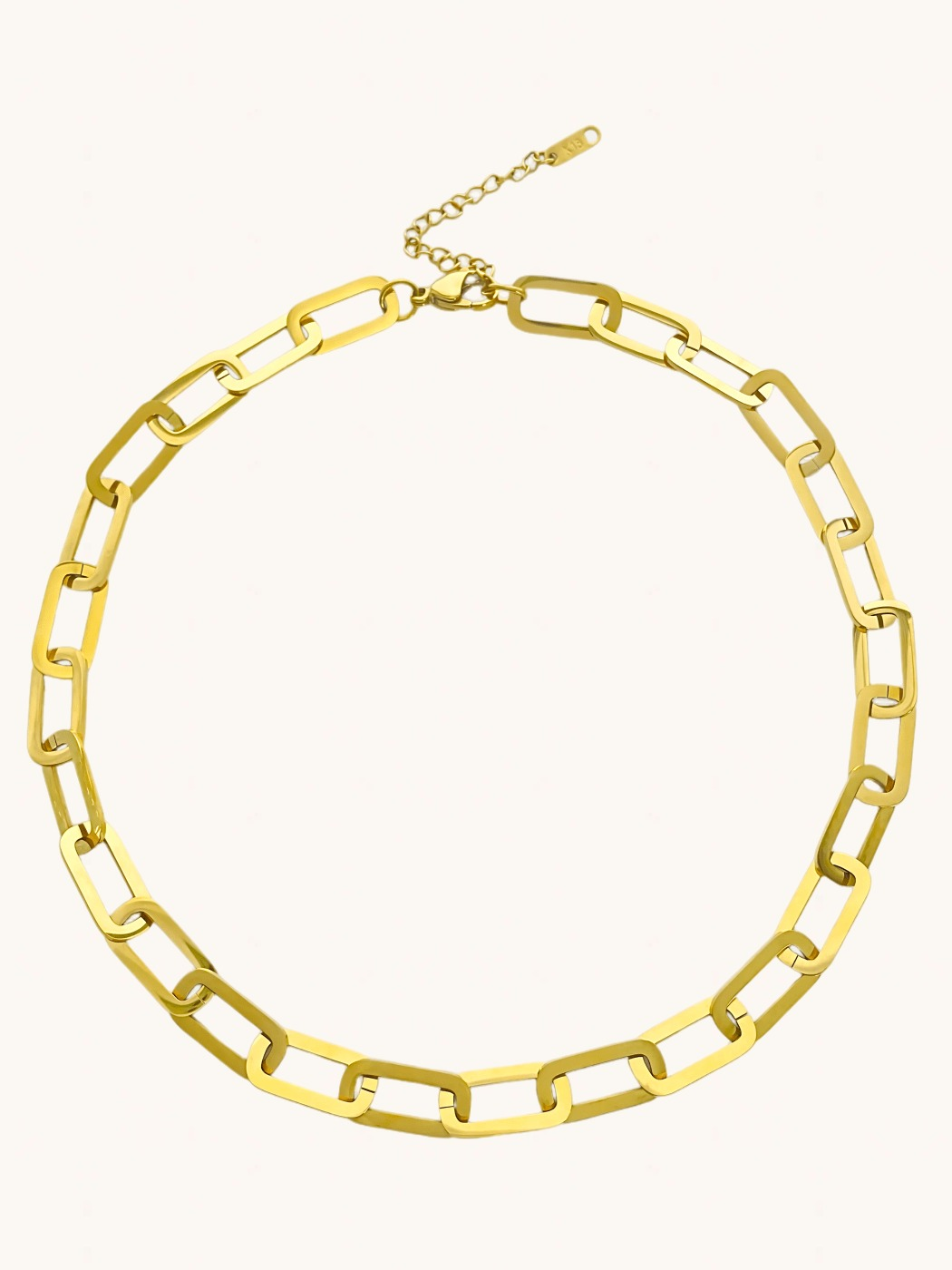 Front View of Clarisse Chunky Paperclip Necklace in 18k Gold-Plated Metal Adjustable Length Gold Plated Steel | Hypoallergenic Tarnish Resistant Sweat Water Eco - Friendly 15 inches 18.2gms