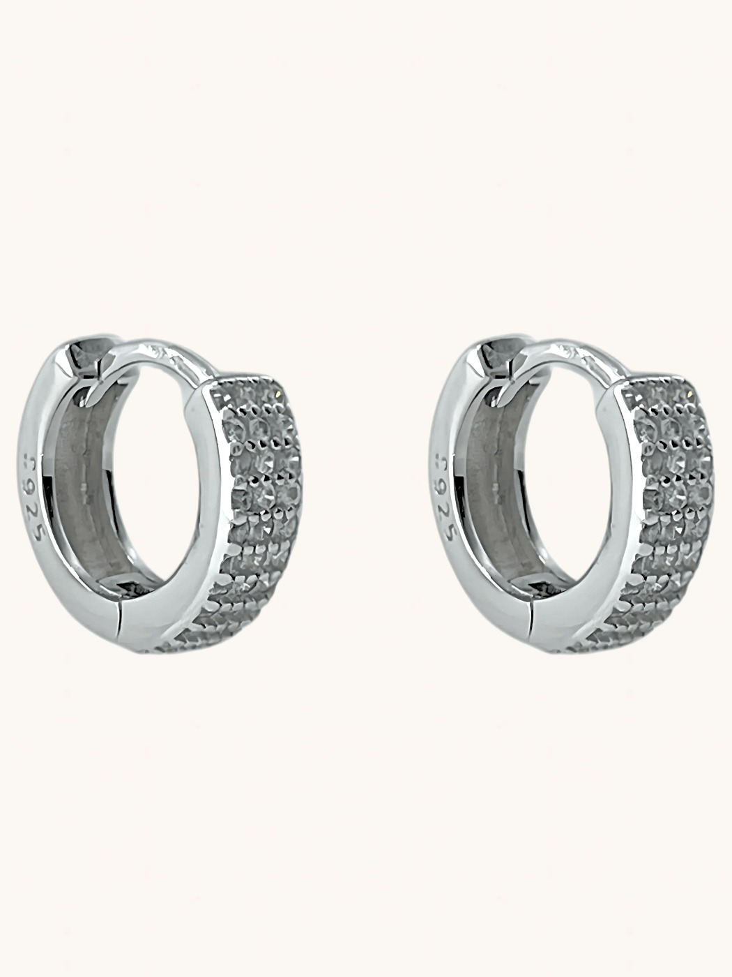Front View of Lia Huggie Hoop - Silver Finish Jewelry for Pierced Ears 925 Sterling Metal One Size 2.7gms