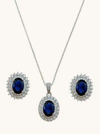 Front View of Ayesha Necklace & Earrings Set in Sterling Silver- Blue Fixed Length 925 Silver Metal Stone One Size 9.1gms