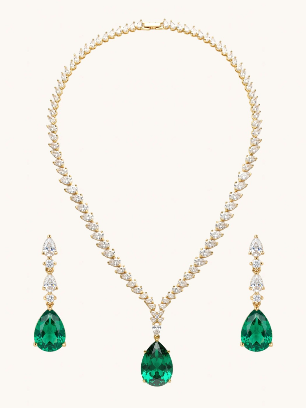 Front View of Ivy Drop Necklace Set with Earrings Comfort Fit Gold Plated Brass One Size 40.7gms Mix Metal