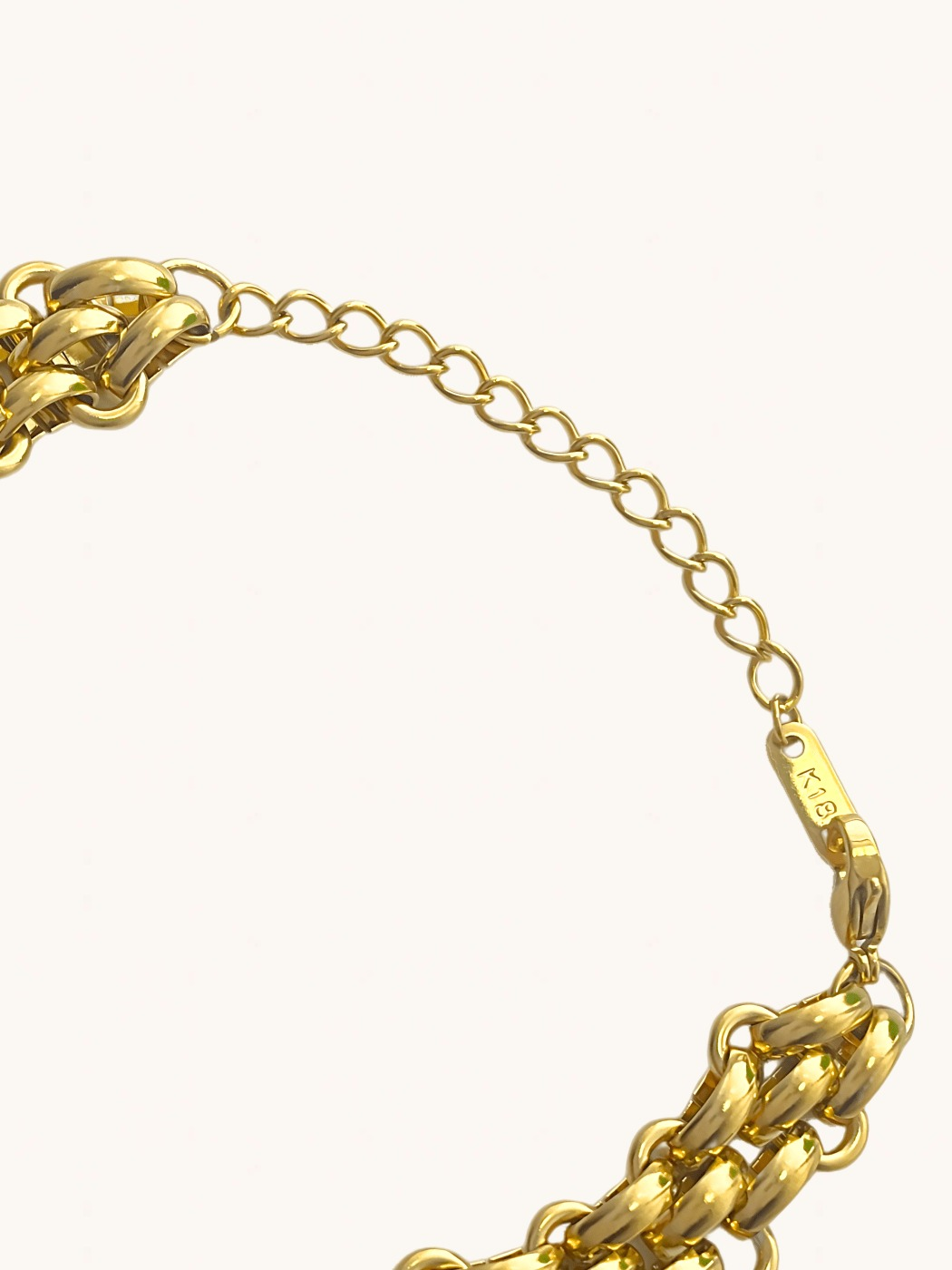 Rear View of Clara Chunky Bracelet in 18k Gold Plated Metal Adjustable Length Steel | Hypoallergenic Tarnish Resistant Sweat Water Eco - Friendly 17 cm 25.5gms
