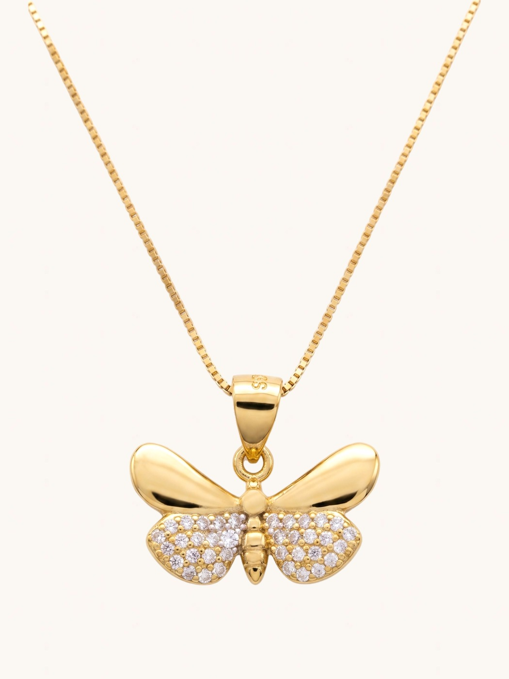 Front View of Aara Butterfly Pendant Necklace Adjustable Length 18k Gold Plated 925 Sterling Silver One Size 2.7gms