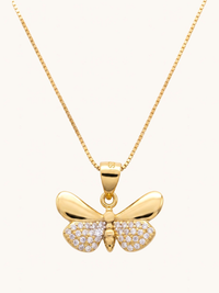 Front View of Aara Butterfly Pendant Necklace Adjustable Length 18k Gold Plated 925 Sterling Silver One Size 2.7gms