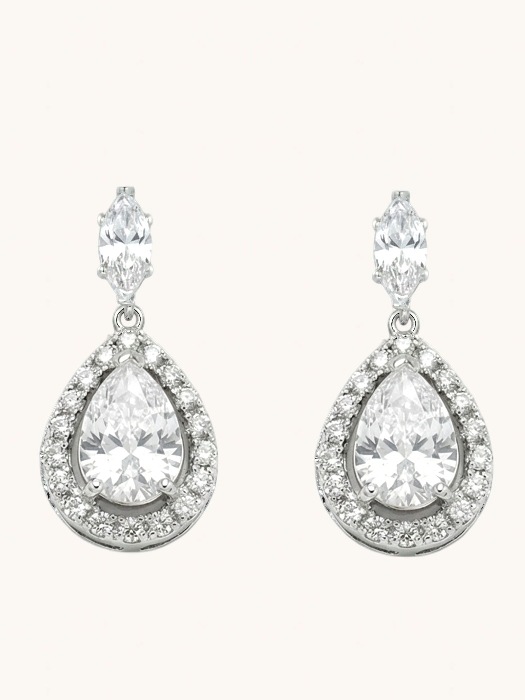 Front View of Nova White Drop Earrings in Rhodium Plated Metal Jewelry for Pierced Ears Copper One Size 3.5gms Sterling Silver