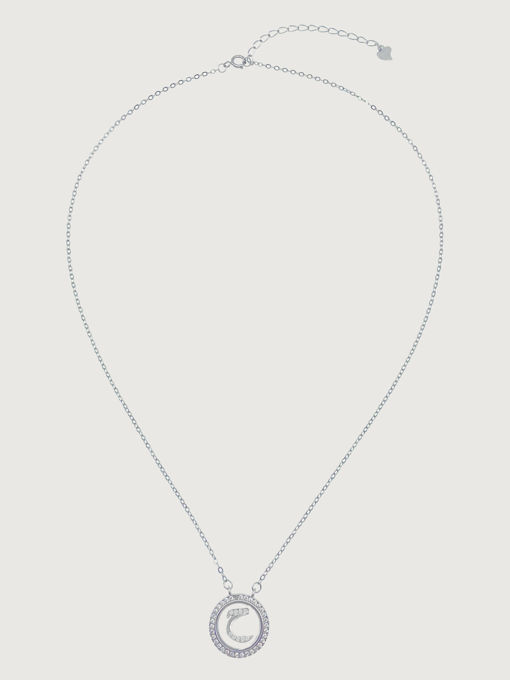 Rear View of Arabic Letter "Hhaa" Charm Pendant Necklace in 925 Sterling Silver Comfort Fit Metal 16 inches 4.2gms