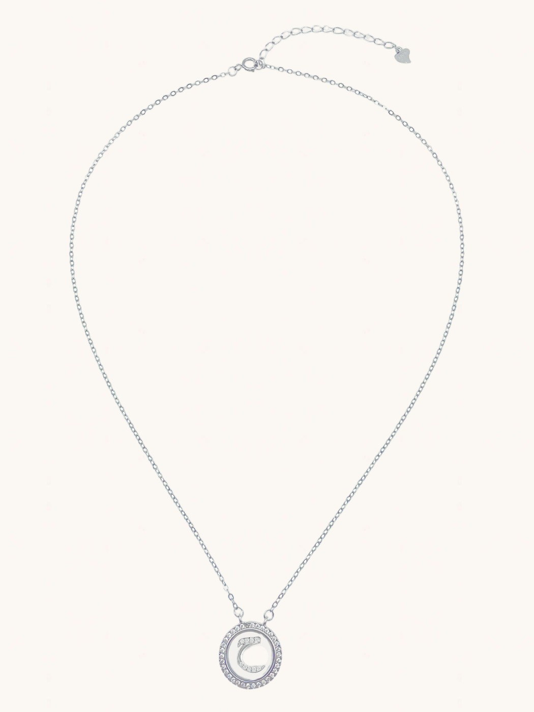 Rear View of Arabic Letter "Hhaa" Charm Pendant Necklace in 925 Sterling Silver Comfort Fit Metal 16 inches 4.2gms