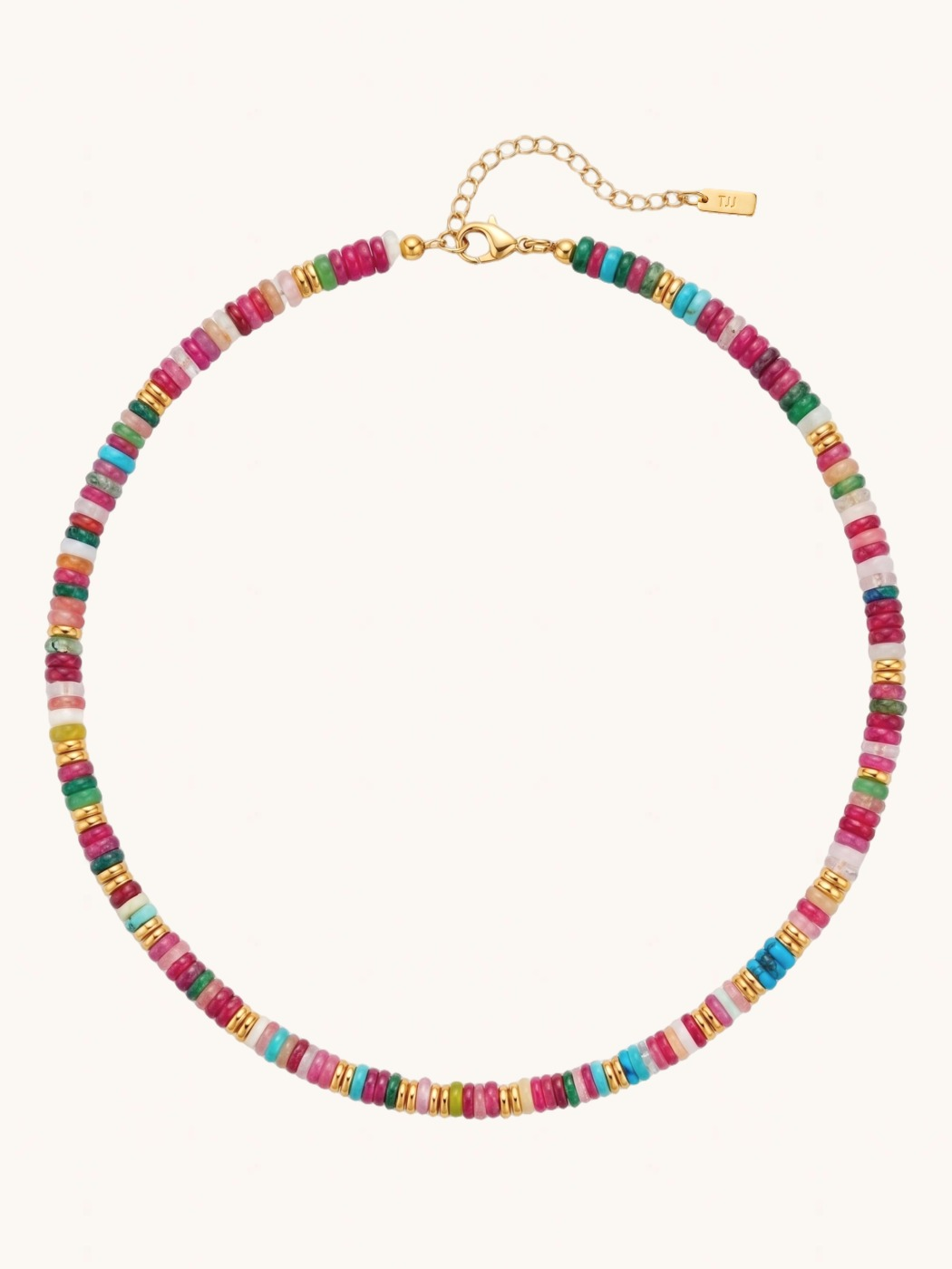 Front View of Miley Multicolor Necklace Adjustable Length 18k Gold Plated Steel | Hypoallergenic Tarnish Resistant Sweat Water One Size 36.6gms Stainless