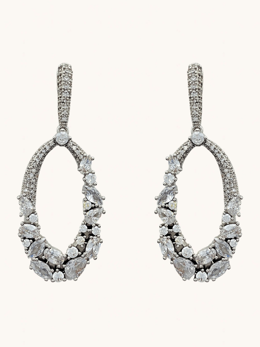 Front View of Paula Dangle Earrings in Rhodium Plated Metal Jewelry for Pierced Ears Copper Post / Pin & Push 925 Sterling Silver Stamp Marked One Size 10.7gms