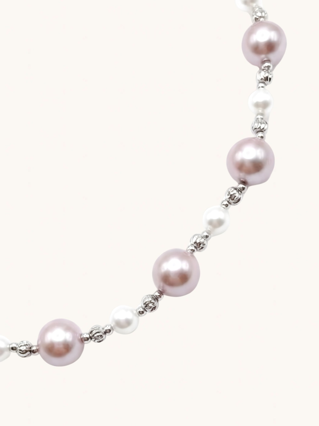 Closeup of Belle Blush Pearl Bracelet Adjustable Length 925 Sterling Silver Rhodium Plated Brass 6 inches 11.1gms
