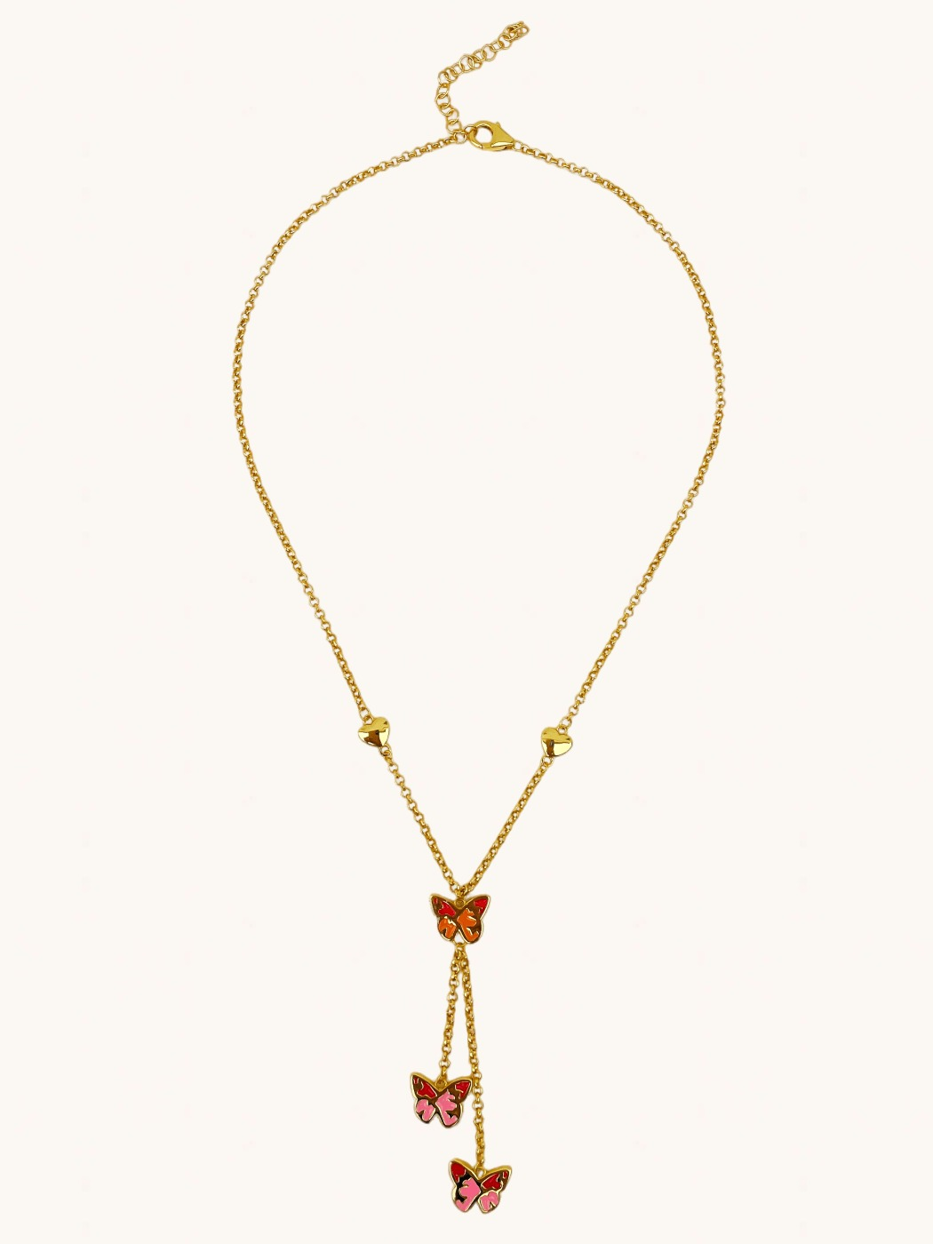 Rear View of Little Princess Butterfly Lariat Necklace in 18k Gold Plated Sterling Silver Adjustable Length 925 Metal One Size 6.6gms
