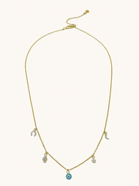 Front View of Rayan charm necklace in 18k gold plated silver Adjustable Length Gold Plated 925 Sterling Silver Metal One Size 3.3gms