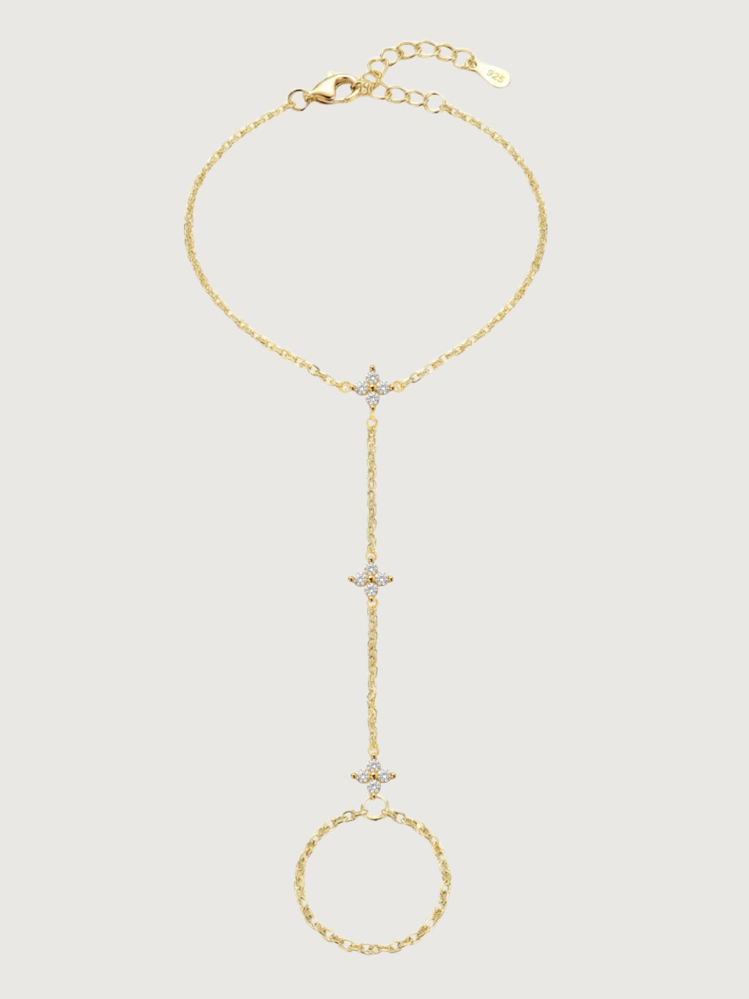 Front View of Irene Star Hand Chain Bracelet in 18k Gold Plated 925 Sterling Silver Comfort Fit One Size 1.5gms