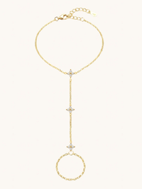 Front View of Irene Star Hand Chain Bracelet in 18k Gold Plated 925 Sterling Silver Comfort Fit One Size 1.5gms