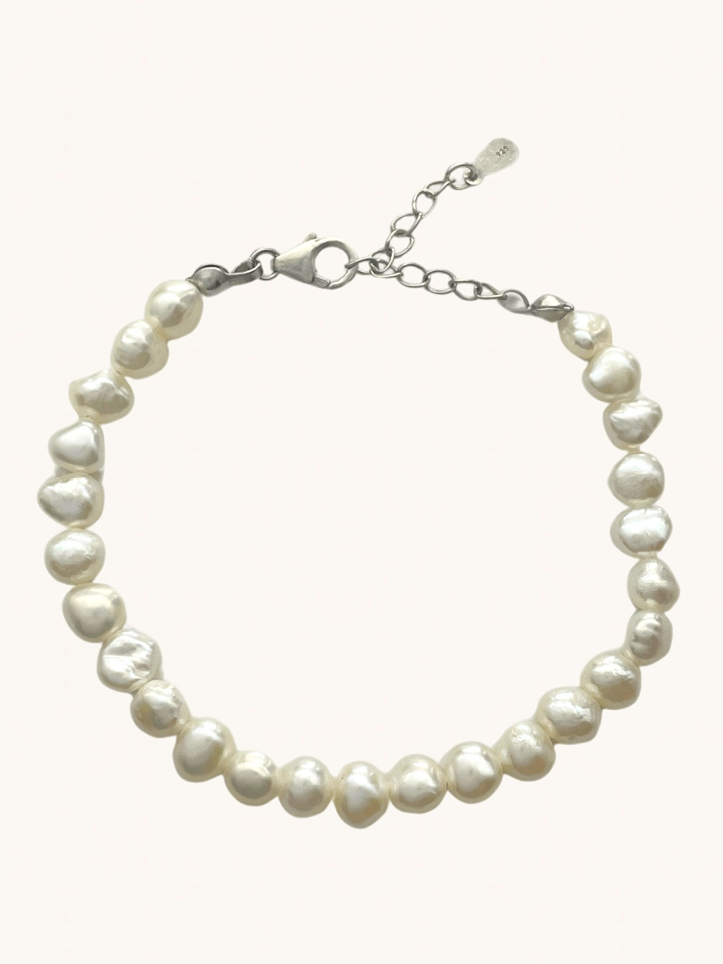 Front View of Ariel Keshi Pearl Bracelet in 925 Sterling Silver Adjustable Length Metal Stone One Size 8.3gms