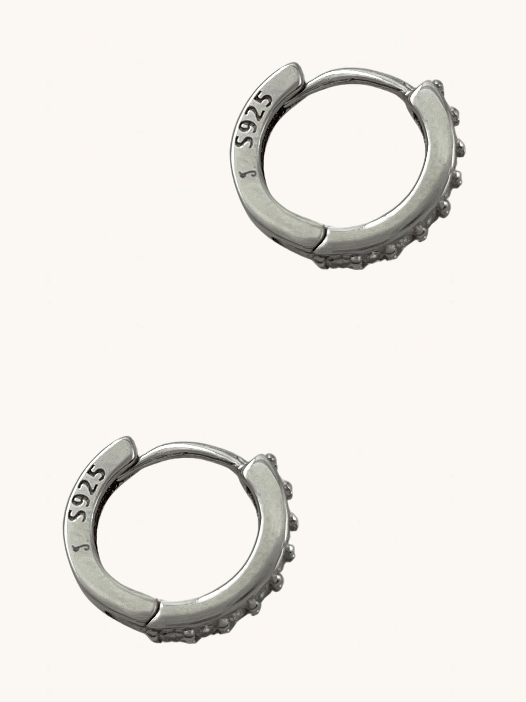 Rear View of Lana Huggie Hoop Earrings In Sterling Silver Jewelry for Pierced Ears 925 Metal Stone One Size 1.9gms