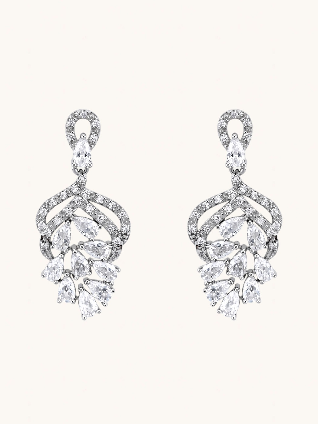 Front View of Lyra Vine Cluster Drop Earrings Jewelry for Pierced Ears Post / Pin & Push in 925 Sterling Silver Stamp Marked Rhodium Plated Brass 3.5 cm 6.5gms