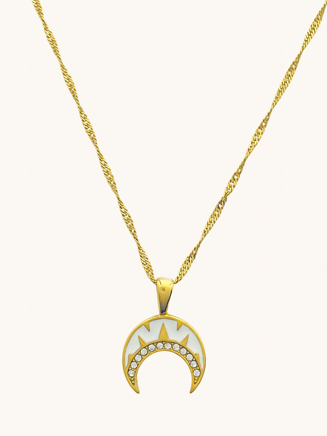 Front View of Mina Moonbeam Pendant Necklace in 18K Gold Plated Metal Adjustable Length 18k Steel | Hypoallergenic Tarnish Resistant Sweat Water Eco - Friendly One Size 4.3gms
