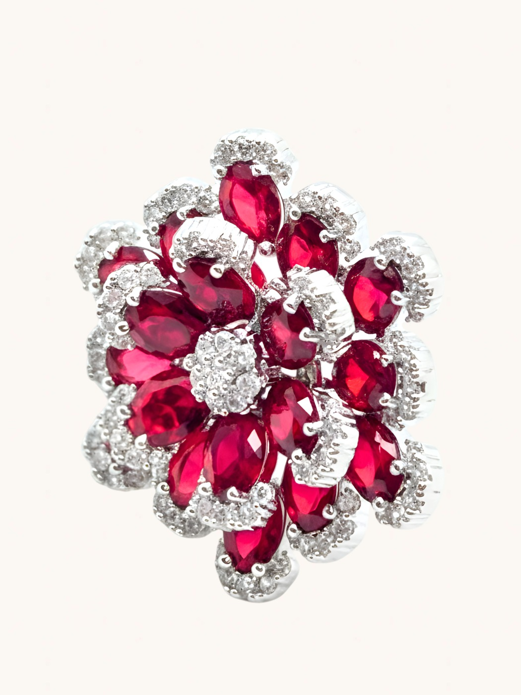 Closeup of Peony Stud Earrings in 925 Sterling Silver-Red Jewelry for Pierced Ears Silver 2.5 cm 11.8gms