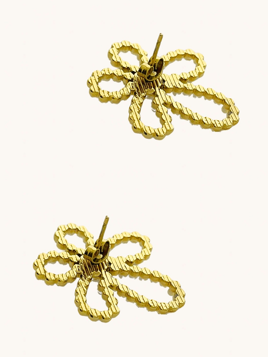Rear View of Petal Perfect Pearl Stud Earrings in 18K Gold Plated Metal Jewelry for Pierced Ears 18k Steel | Hypoallergenic Tarnish Resistant Sweat Water Stone Eco - Friendly One Size 7.5gms Stainless