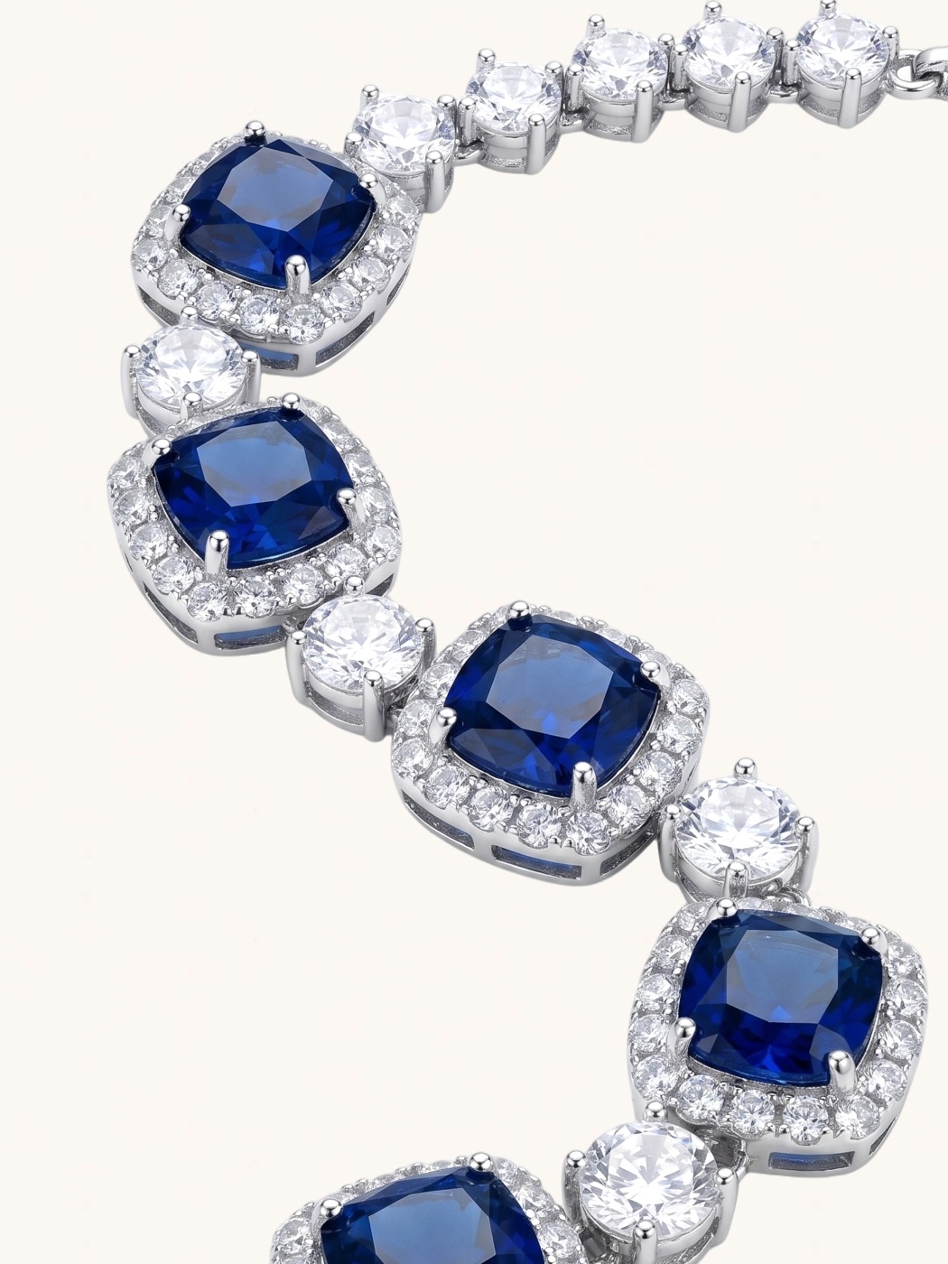 Closeup of Martina Bracelet-Blue Adjustable Length Rhodium Plated Copper Metal One Size 14gms Mix