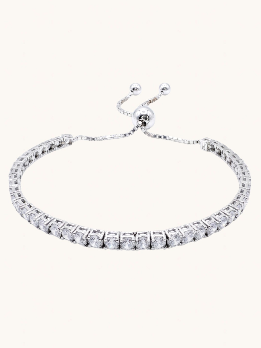 Front View of Zara Tennis Bracelet Adjustable Length 925 Sterling Silver 10 inches 9.3gms