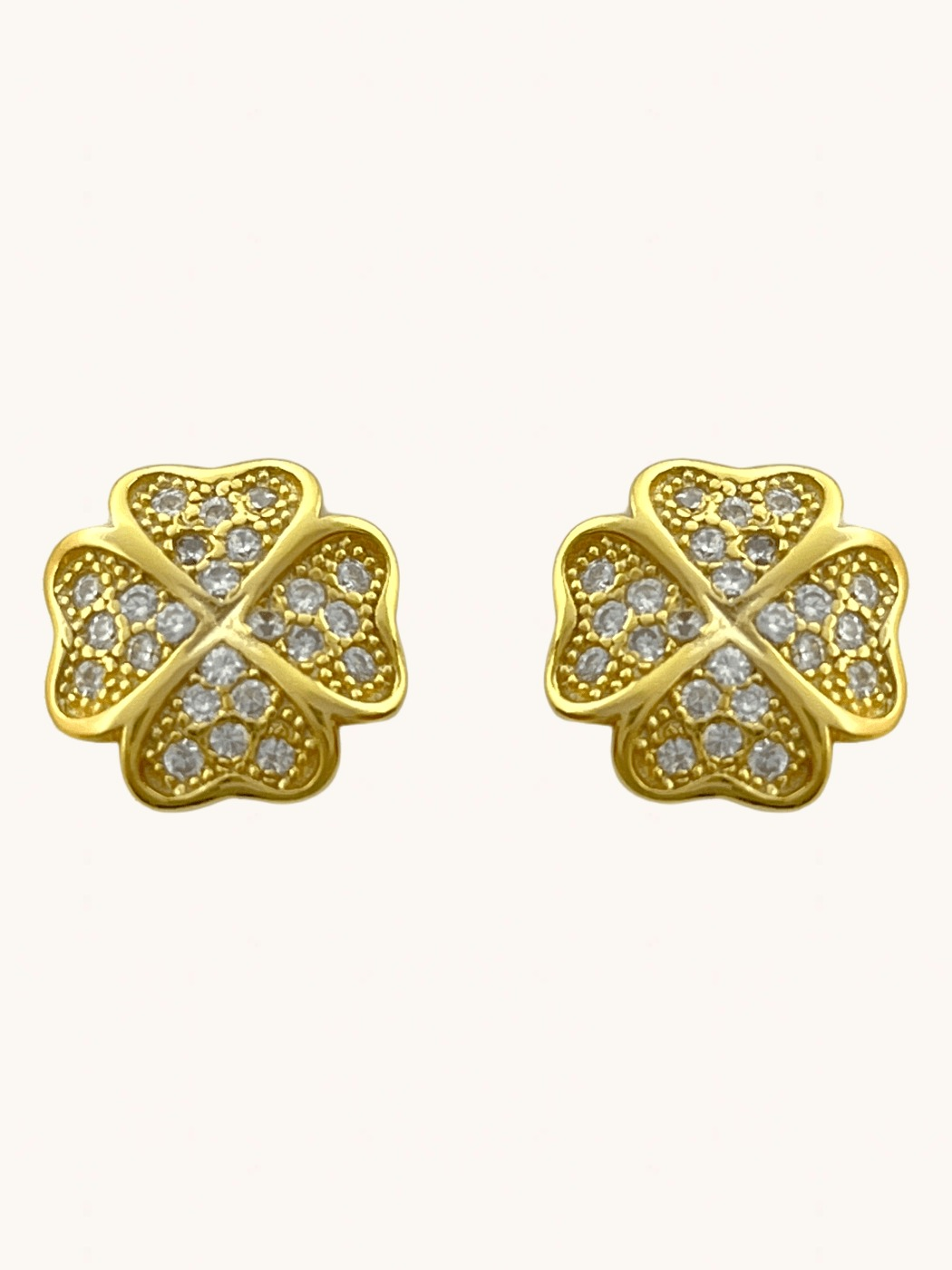 Front View of Cara Clover Stud Earrings in 18k Gold Plated Sterling Silver Jewelry for Pierced Ears 925 One Size 1.9gms