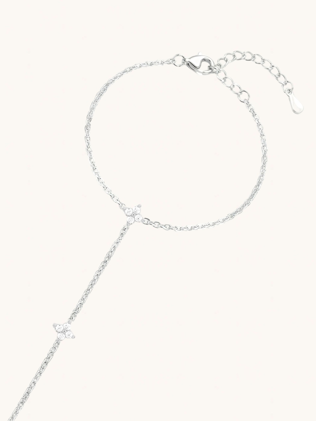 Rear View of Irene Star Hand Chain Bracelet in 925 Sterling Silver Comfort Fit One Size 1.5gms