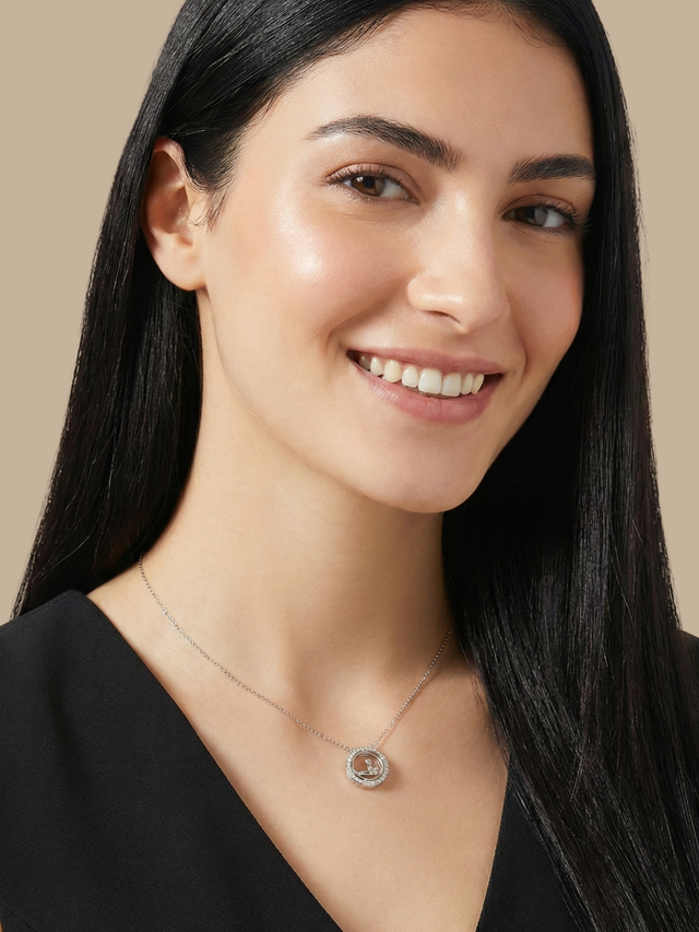 Model Wearing Arabic Pendant "Faa" in 925 Sterling Silver Comfort Fit 16 inches 3.8gms
