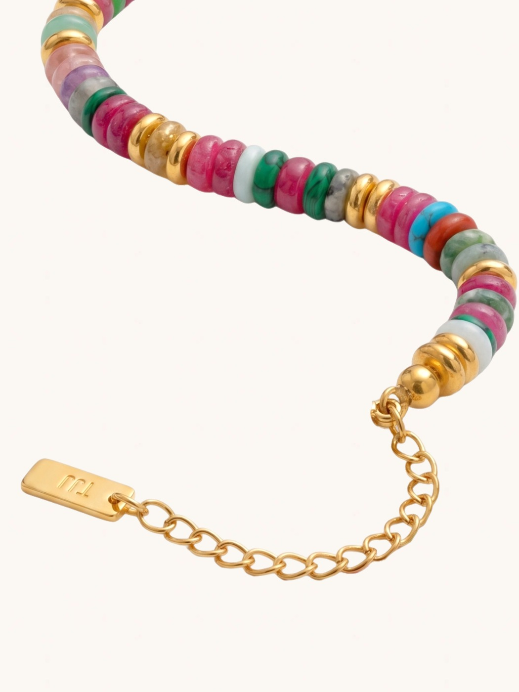 Rear View of Miley Multicolor Bracelet Adjustable Length 18k Gold Plated Steel | Hypoallergenic Tarnish Resistant Sweat Water One Size 14gms Stainless