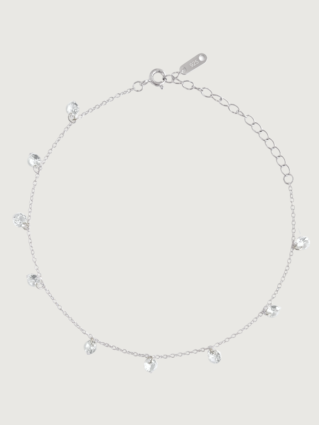 Front View of Lumi Anklet Adjustable Length 925 Sterling Silver 8 inches 1.5gms