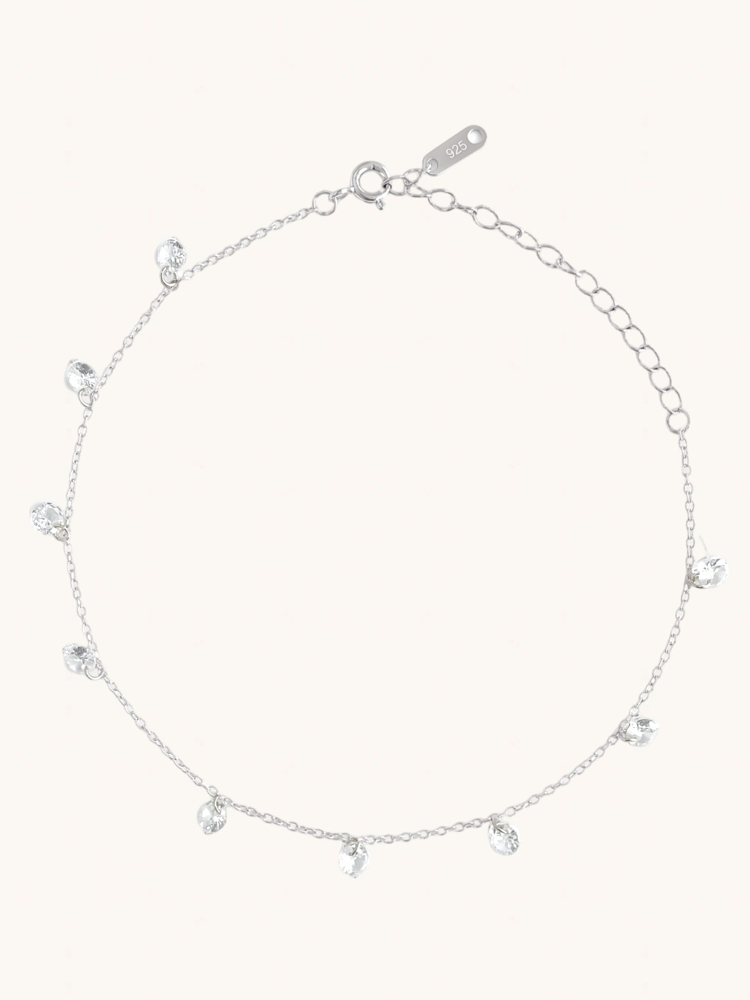 Front View of Lumi Anklet Adjustable Length 925 Sterling Silver 8 inches 1.5gms