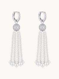 Front View of Selina Pearl Tassel Earrings Jewelry for Pierced Ears 925 Sterling Silver Rhodium Plated Brass 3 inches 27.6gms