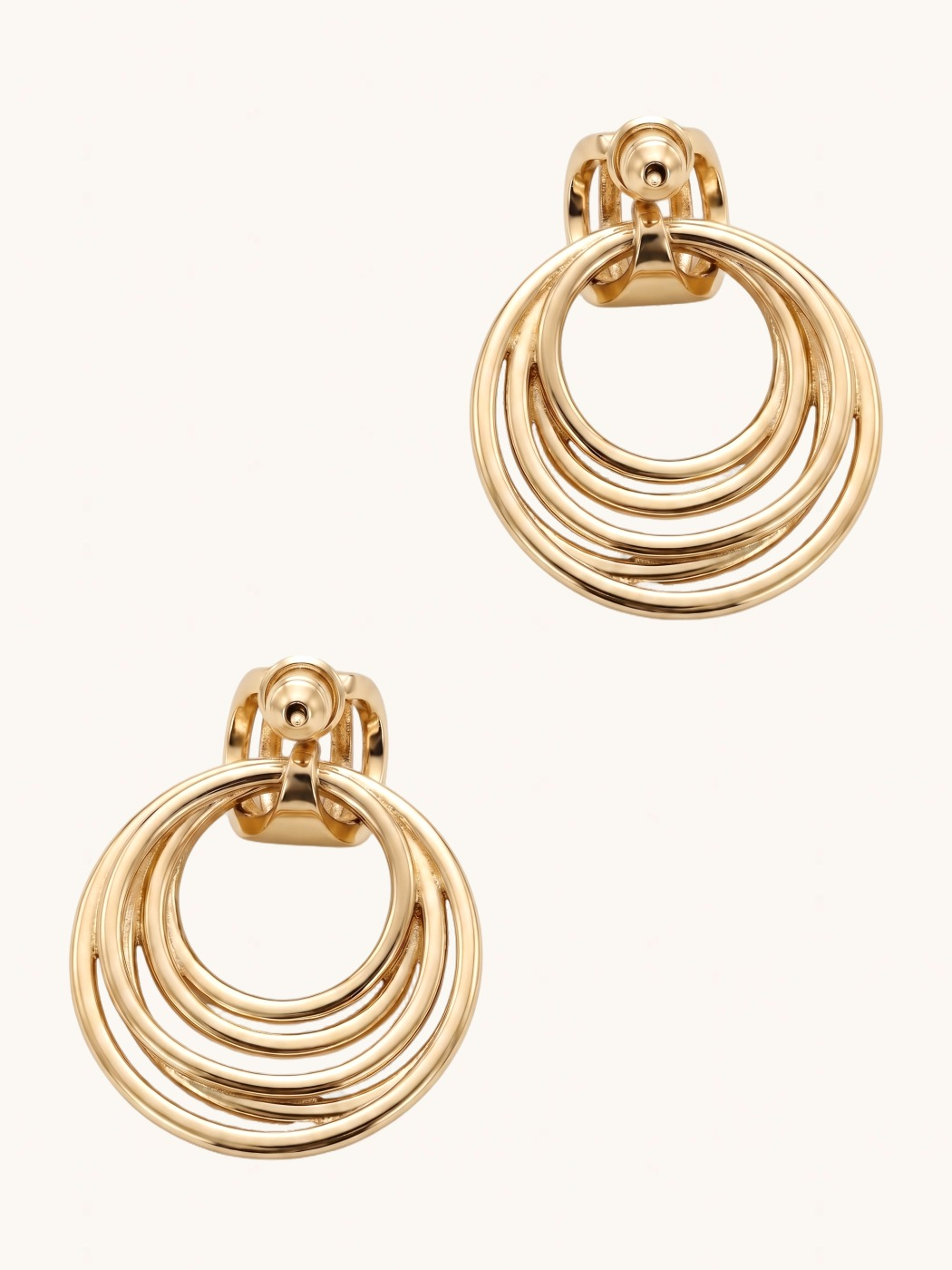 Rear View of Mariela Gold Layered Dangle Hoop Earrings Jewelry for Pierced Ears Plated Brass Post / Pin & Push in 925 Sterling Silver Stamp Marked One Size 12.5gms