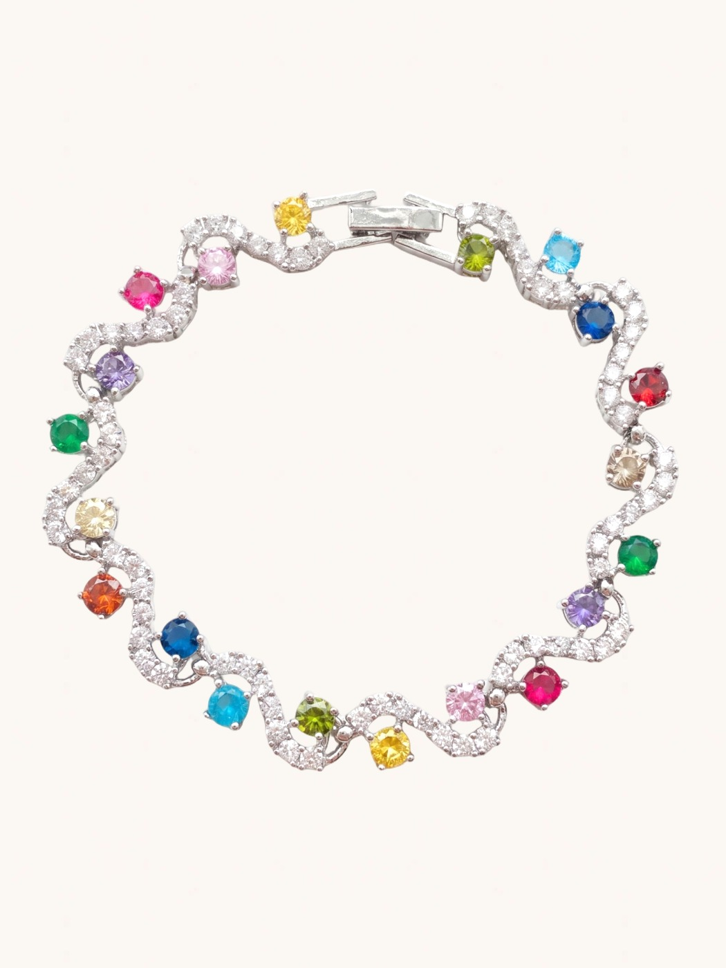 Front View of Sierra Multicolor Bracelet Comfort Fit Rhodium Plated Brass 7 inches 13.8gms Mix Metal