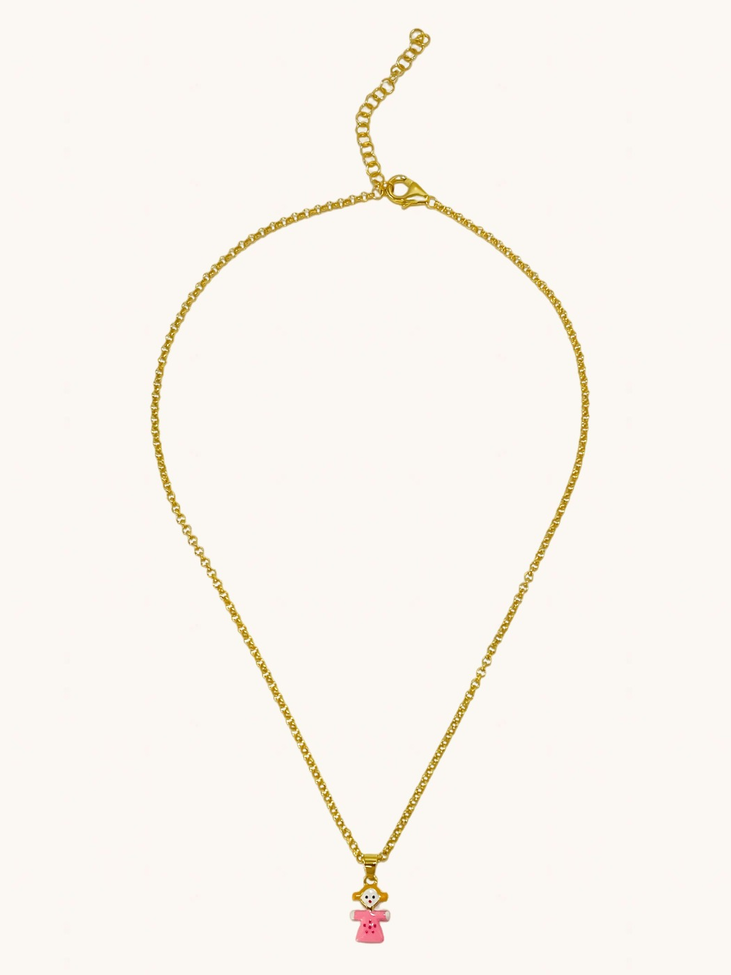 Rear View of Little Princess Dolly Pendant Necklace in 18K Gold Plated Sterling Silver Adjustable Length 18k 925 Metal 14 cm 4.1gms