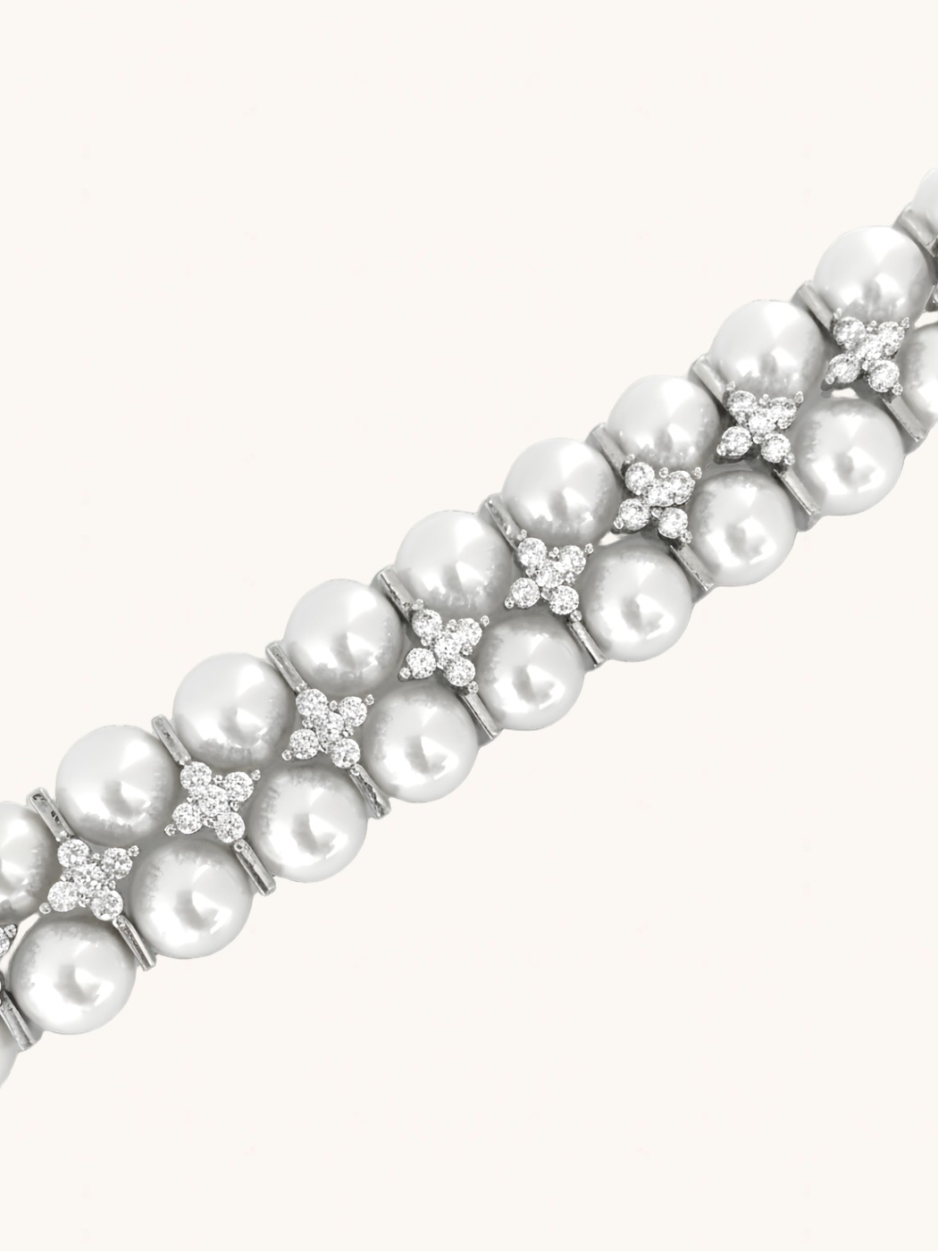 Closeup of Amelia Pearl Bracelet Adjustable Length 925 Sterling Silver Metal Stone One Size