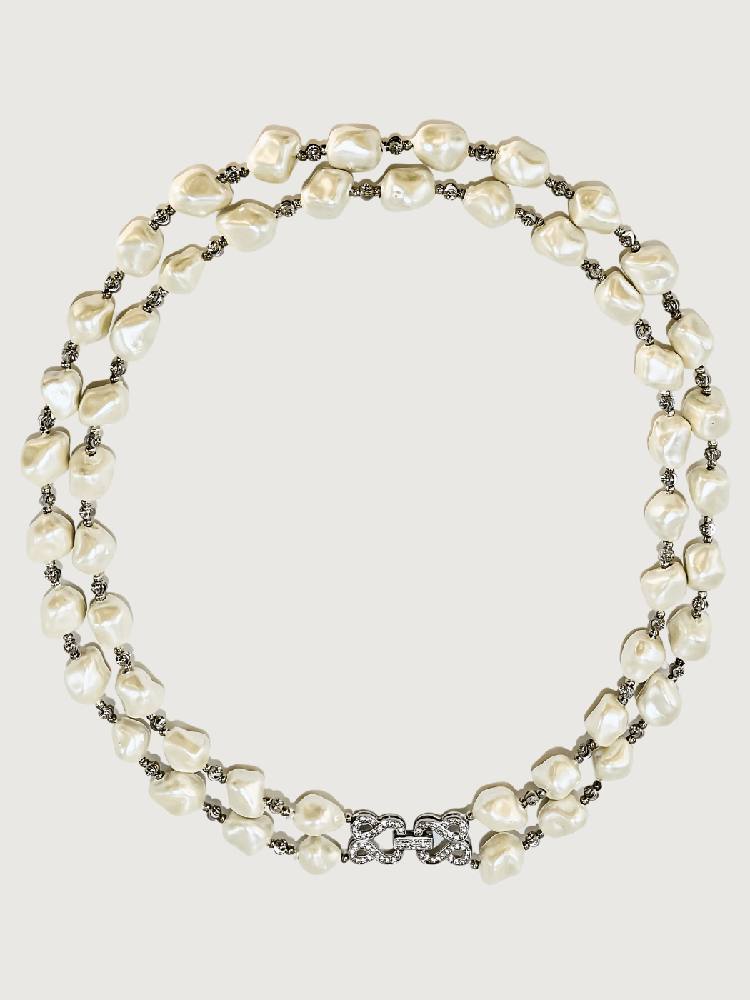 Front View of Mariam Pearl Necklace Comfort Fit Rhodium Plated Brass One Size 90.5gms