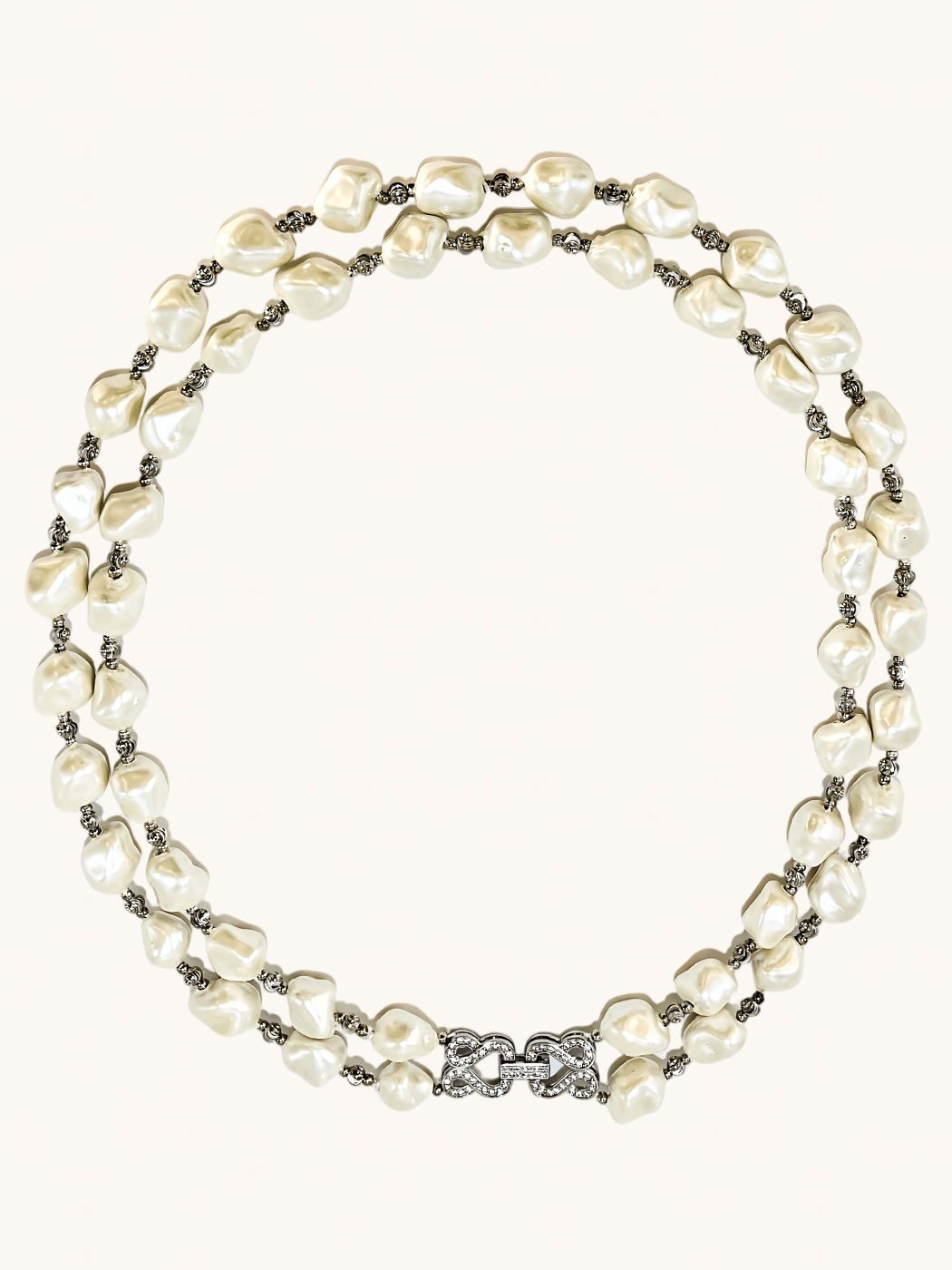 Front View of Mariam Pearl Necklace Comfort Fit Rhodium Plated Brass One Size 90.5gms