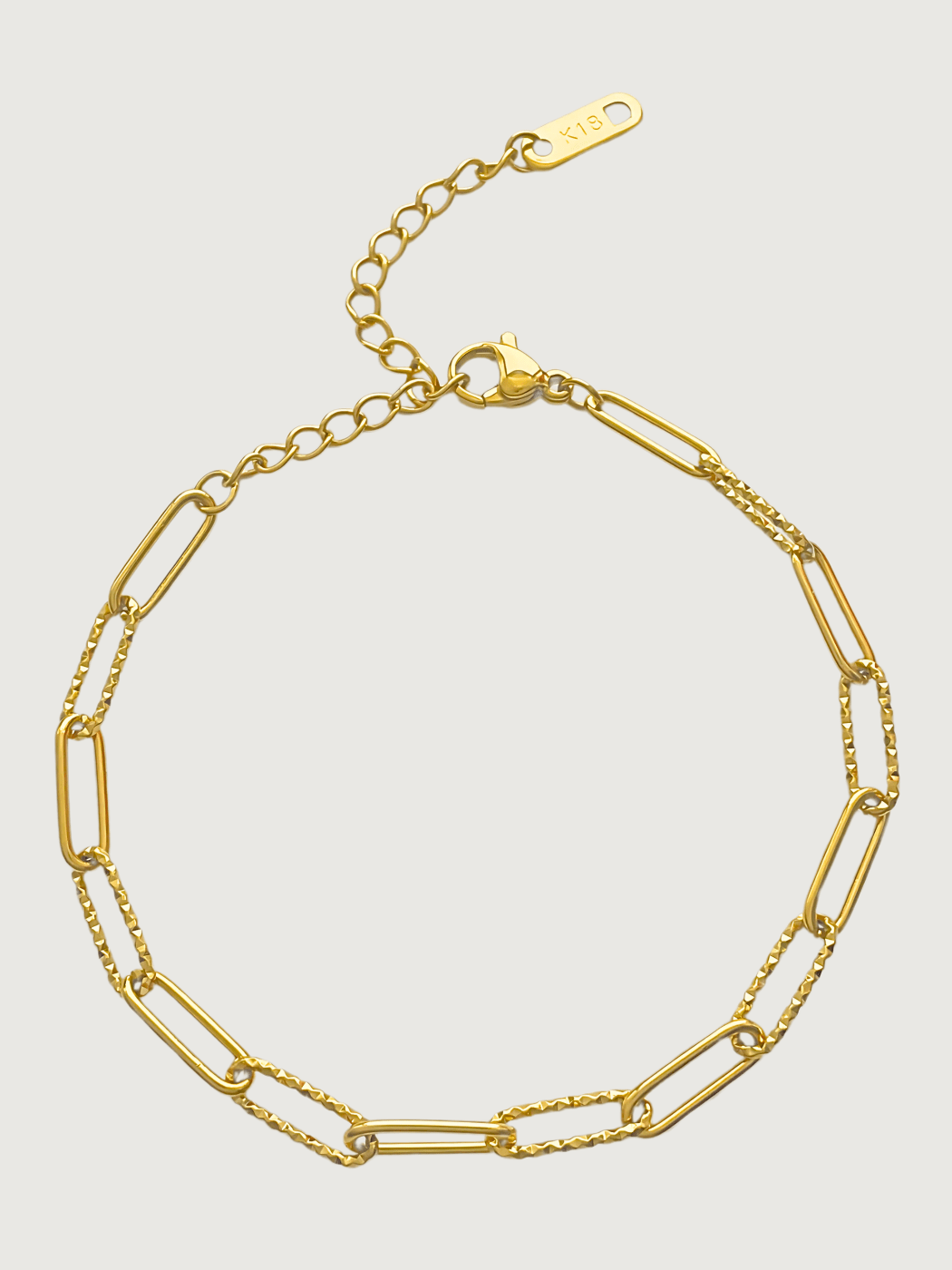 Front View of Celine Paperclip Bracelet in 18K Gold Plated Metal Adjustable Length 18k Steel | Hypoallergenic Tarnish Resistant Sweat Water Eco - Friendly One Size 3.1gms