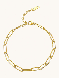 Front View of Celine Paperclip Bracelet in 18K Gold Plated Metal Adjustable Length 18k Steel | Hypoallergenic Tarnish Resistant Sweat Water Eco - Friendly One Size 3.1gms
