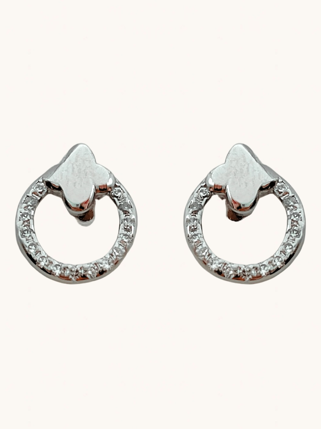 Front View of Charmaine Circle Stud Earrings in Sterling Silver Jewelry for Pierced Ears 925 Metal Stone One Size 1.2gms