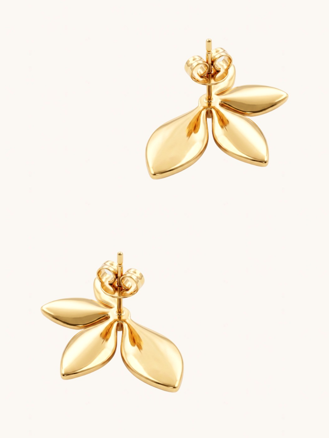Rear View of Stefi Golden Leaf And Pearl Stud Earrings Jewelry for Pierced Ears 18k Gold Plated Steel | Hypoallergenic Tarnish Resistant Sweat Water 2 cm 8.5gms Stainless