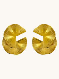 Front View of Megan Spiral statement Earrings in 18K Gold Plated Metal Jewelry for Pierced Ears 18k Steel | Hypoallergenic Tarnish Resistant Sweat Water Eco - Friendly One Size 11.3gms Stainless