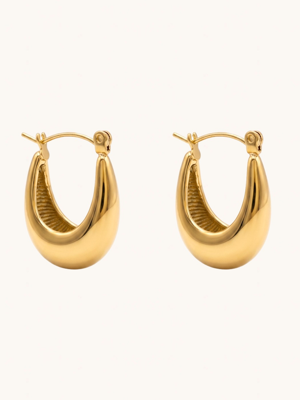 Front View of Mia Moon Bucket Earrings Jewelry for Pierced Ears 18k Gold Plated Steel | Hypoallergenic Tarnish Resistant Sweat Water Eco - Friendly One Size 6.1gms Stainless