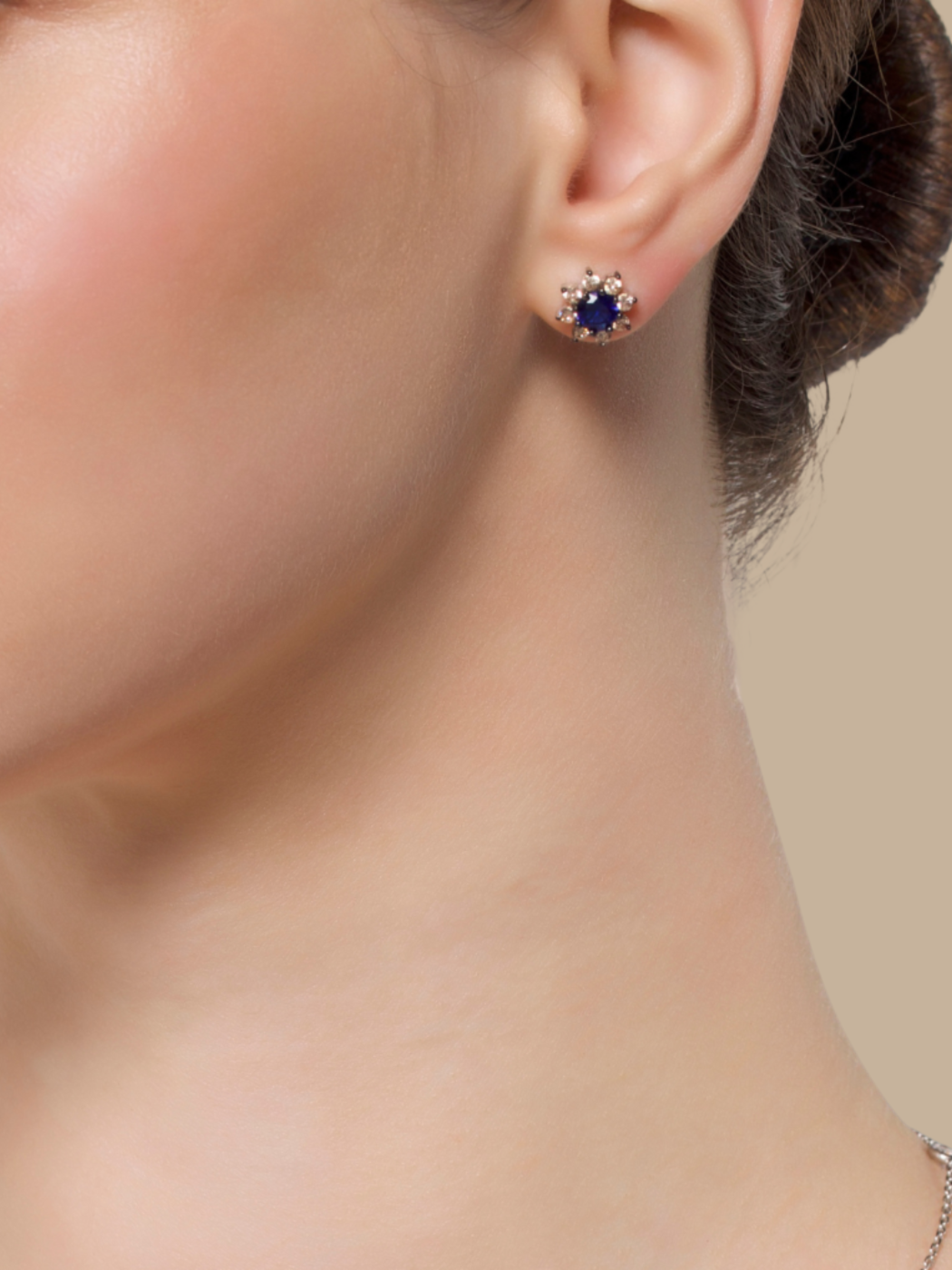 Model Wearing Bluestar Stud Earrings Jewelry for Pierced Ears 18k Gold Plated 925 Sterling Silver One Size 2.6gms