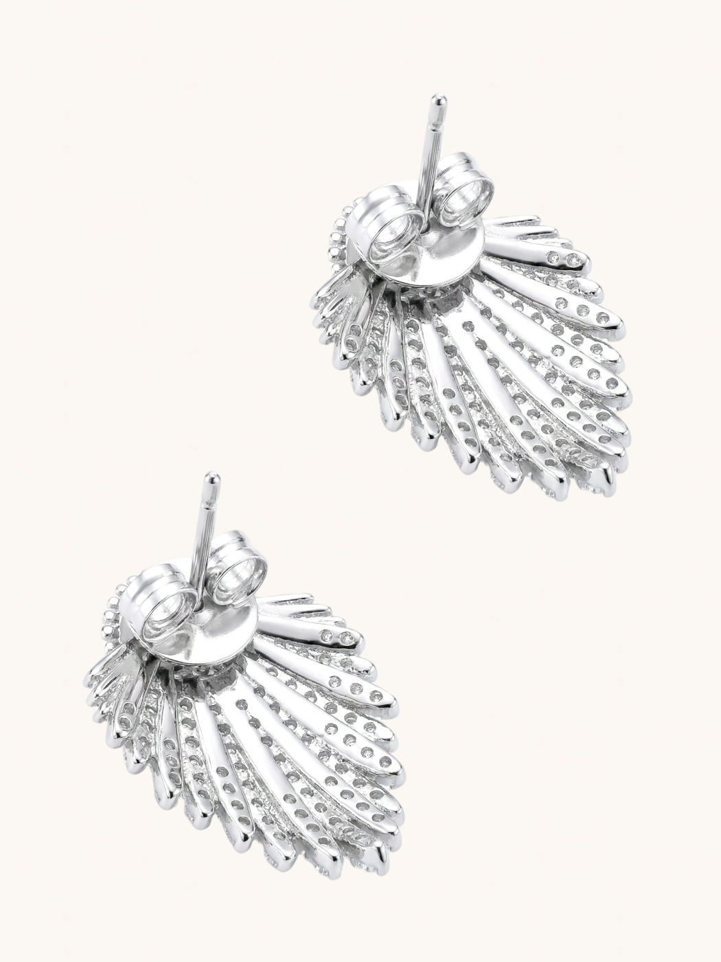 Rear View of Evelyn Pearl Stud Earrings in Rhodium Plated Metal Jewelry for Pierced Ears Post / Pin & Push 925 Sterling Silver Stamp Marked Brass 2.5 cm 7.4gms